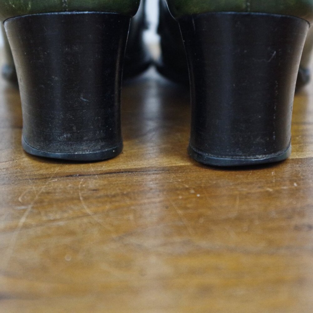 60's Vintage Pierre Cardin Paris Green Leather Buckle Front Heels 7AA - Picture 7 of 12